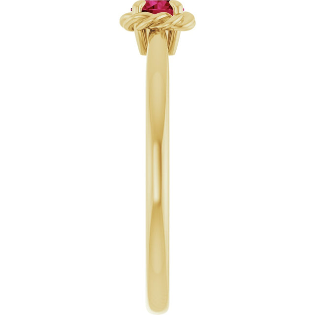 14K Gold Round Natural Ruby Claw-Prong Rope Solitaire Ring - Yellow Gold - view 4