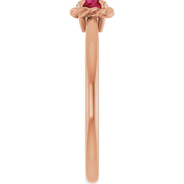 14K Gold Round Lab-Grown Ruby Claw-Prong Rope Solitaire Ring - Rose Gold - view 4