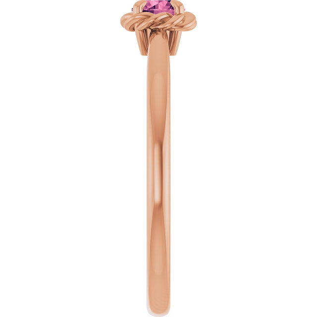 14K Gold Round Natural Pink Tourmaline Claw-Prong Rope Solitaire Ring - Rose Gold - view 4