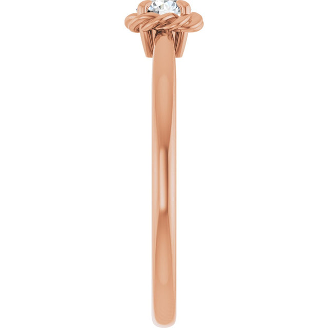 14K Gold Round Natural White Sapphire Claw-Prong Rope Solitaire Ring - Rose Gold - view 4