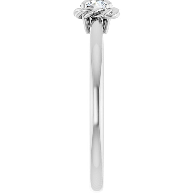 14K Gold Round Natural White Sapphire Claw-Prong Rope Solitaire Ring - White Gold - view 4