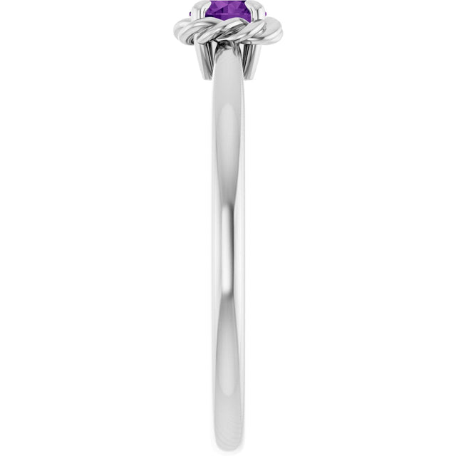 Platinum Round Natural Amethyst Claw-Prong Rope Solitaire Ring - view 4