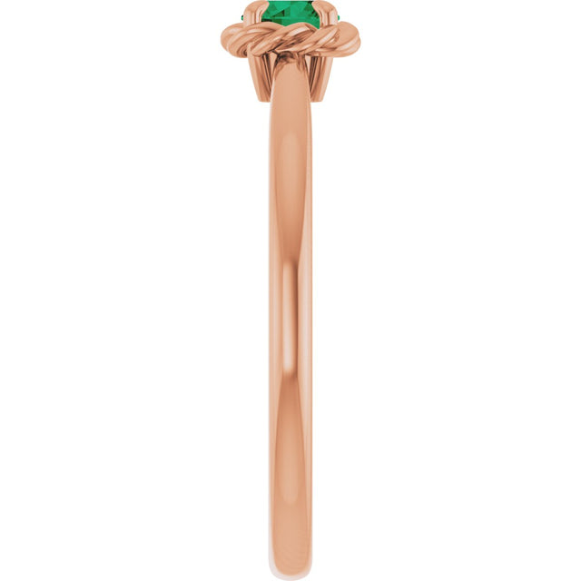 14K Gold Round Lab-Grown Emerald Claw-Prong Rope Solitaire Ring - Rose Gold - view 4
