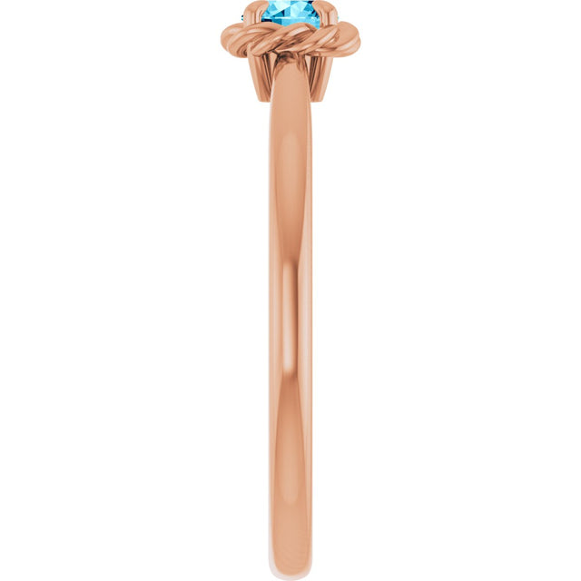 14K Gold Round Natural Aquamarine Claw-Prong Rope Solitaire Ring - Rose Gold - view 4