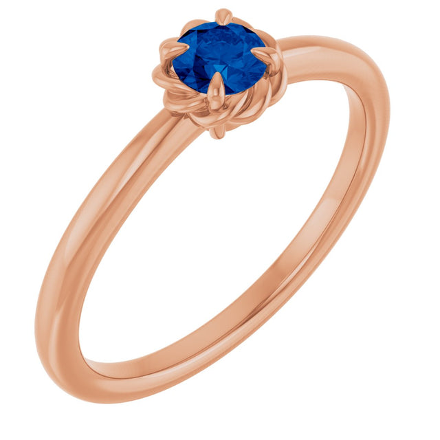 14K Gold Round Lab-Grown Blue Sapphire Claw-Prong Rope Solitaire Ring - Rose Gold