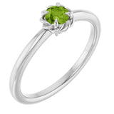 Platinum Round Natural Peridot Claw-Prong Rope Solitaire Ring