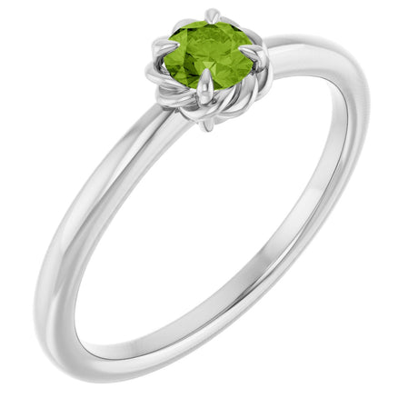 Platinum Round Natural Peridot Claw-Prong Rope Solitaire Ring