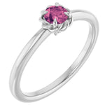 Platinum Round Natural Pink Tourmaline Claw-Prong Rope Solitaire Ring
