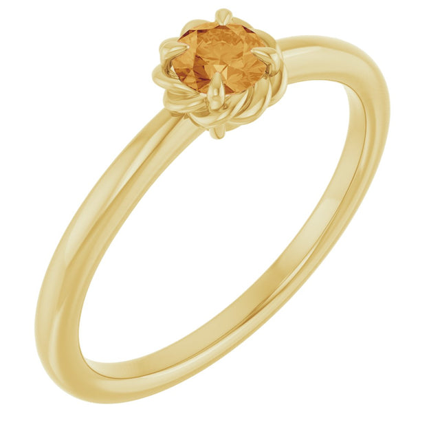 14K Gold Round Natural Citrine Claw-Prong Rope Solitaire Ring - Yellow Gold