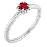 Platinum Round Natural Ruby Claw-Prong Rope Solitaire Ring
