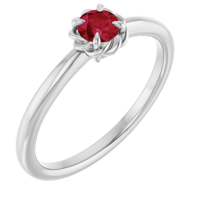 Platinum Round Natural Ruby Claw-Prong Rope Solitaire Ring