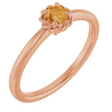 14K Gold Round Natural Citrine Claw-Prong Rope Solitaire Ring - Rose Gold