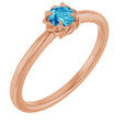 14K Gold Round Natural Blue Zircon Claw-Prong Rope Solitaire Ring - Rose Gold