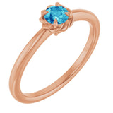 14K Gold Round Natural Blue Zircon Claw-Prong Rope Solitaire Ring - Rose Gold