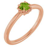 14K Gold Round Natural Peridot Claw-Prong Rope Solitaire Ring - Rose Gold