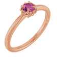 14K Gold Round Natural Pink Tourmaline Claw-Prong Rope Solitaire Ring - Rose Gold