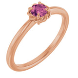 14K Gold Round Natural Pink Tourmaline Claw-Prong Rope Solitaire Ring - Rose Gold