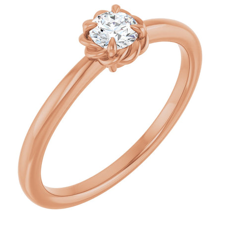 14K Gold Round Natural White Sapphire Claw-Prong Rope Solitaire Ring - Rose Gold