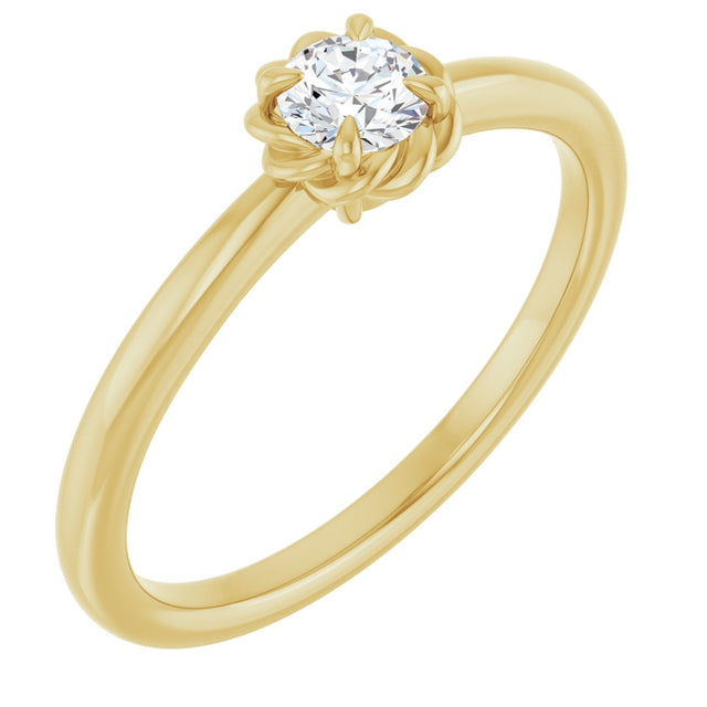 14K Gold Round Natural Diamond Claw-Prong Rope Solitaire Ring - Yellow Gold