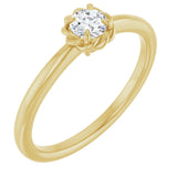 14K Gold Round Natural White Sapphire Claw-Prong Rope Solitaire Ring - Yellow Gold