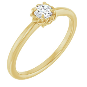 14K Gold Round Natural White Sapphire Claw-Prong Rope Solitaire Ring - Yellow Gold