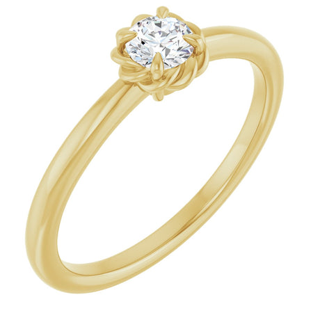 14K Gold Round Natural White Sapphire Claw-Prong Rope Solitaire Ring - Yellow Gold
