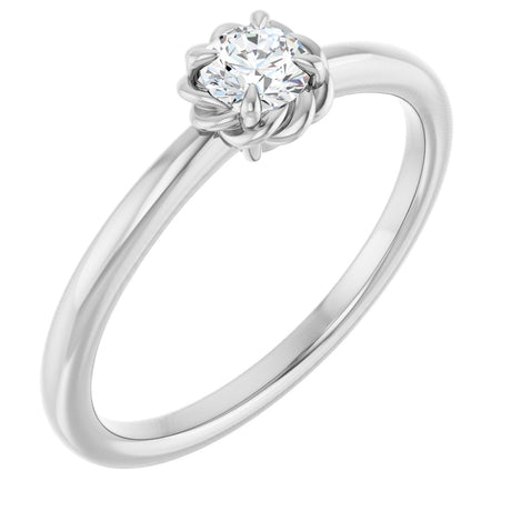 14K Gold Round Natural White Sapphire Claw-Prong Rope Solitaire Ring - White Gold