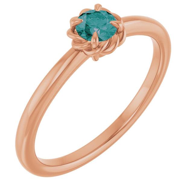14K Gold Round Natural Alexandrite Claw-Prong Rope Solitaire Ring - Rose Gold