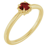 14K Gold Round Natural Mozambique Garnet Claw-Prong Rope Solitaire Ring - Yellow Gold