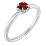 14K Gold Round Natural Mozambique Garnet Claw-Prong Rope Solitaire Ring - White Gold