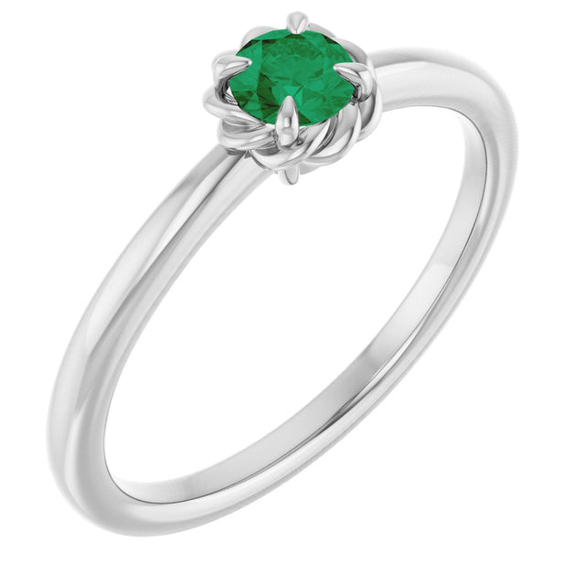 Platinum Round Lab-Grown Emerald Claw-Prong Rope Solitaire Ring