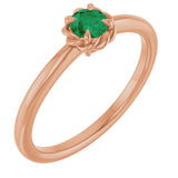 14K Gold Round Natural Emerald Claw-Prong Rope Solitaire Ring - Rose Gold