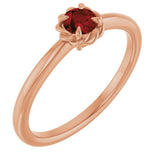 14K Gold Round Natural Mozambique Garnet Claw-Prong Rope Solitaire Ring - Rose Gold