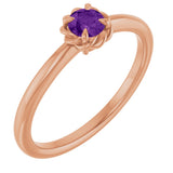 14K Gold Round Natural Amethyst Claw-Prong Rope Solitaire Ring - Rose Gold