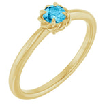14K Gold Round Natural Aquamarine Claw-Prong Rope Solitaire Ring - Yellow Gold