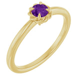 14K Gold Round Natural Amethyst Claw-Prong Rope Solitaire Ring - Yellow Gold