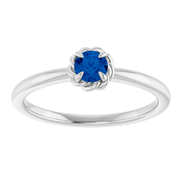 14K Gold Round Lab-Grown Blue Sapphire Claw-Prong Rope Solitaire Ring - White Gold - view 3