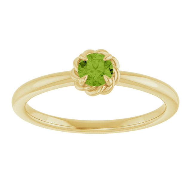 14K Gold Round Natural Peridot Claw-Prong Rope Solitaire Ring - Yellow Gold - view 3