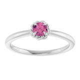 Platinum Round Natural Pink Tourmaline Claw-Prong Rope Solitaire Ring - view 3