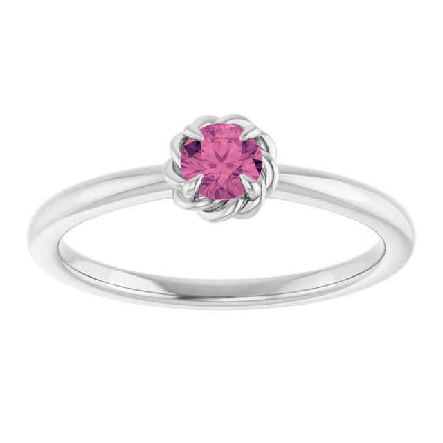 Platinum Round Natural Pink Tourmaline Claw-Prong Rope Solitaire Ring - view 3