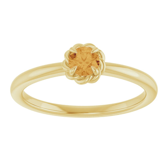 14K Gold Round Natural Citrine Claw-Prong Rope Solitaire Ring - Yellow Gold - view 3