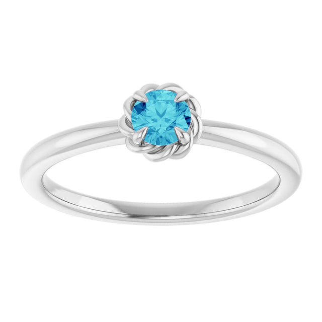 14K Gold Round Natural Blue Zircon Claw-Prong Rope Solitaire Ring - White Gold - view 3