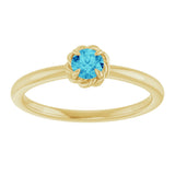 14K Gold Round Natural Blue Zircon Claw-Prong Rope Solitaire Ring - Yellow Gold - view 3