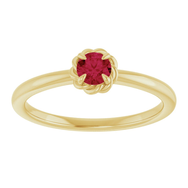 14K Gold Round Lab-Grown Ruby Claw-Prong Rope Solitaire Ring - Yellow Gold - view 3