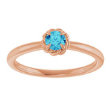 14K Gold Round Natural Blue Zircon Claw-Prong Rope Solitaire Ring - Rose Gold - view 3