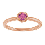 14K Gold Round Natural Pink Tourmaline Claw-Prong Rope Solitaire Ring - Rose Gold - view 3