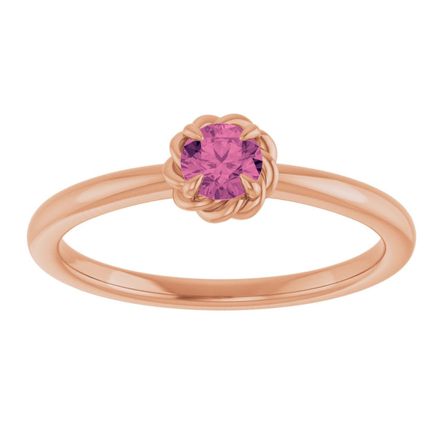 14K Gold Round Natural Pink Tourmaline Claw-Prong Rope Solitaire Ring - Rose Gold - view 3