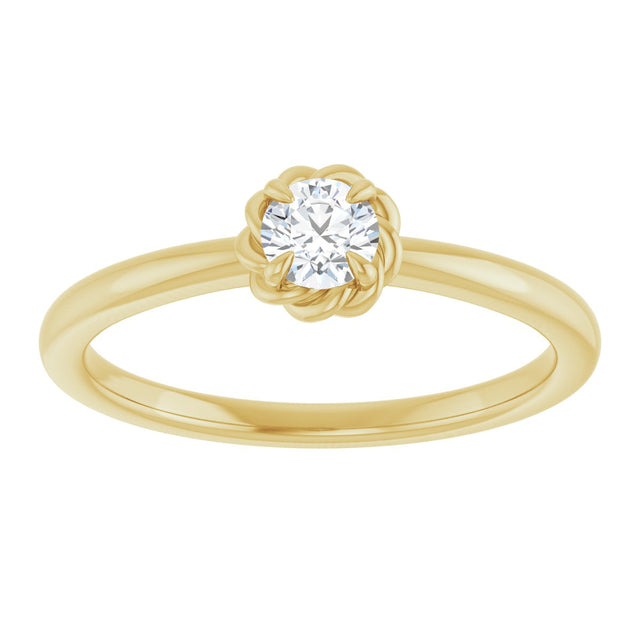 14K Gold Round Natural White Sapphire Claw-Prong Rope Solitaire Ring - Yellow Gold - view 3