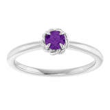 14K Gold Round Natural Amethyst Claw-Prong Rope Solitaire Ring - White Gold - view 3