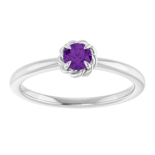 Platinum Round Natural Amethyst Claw-Prong Rope Solitaire Ring - view 3
